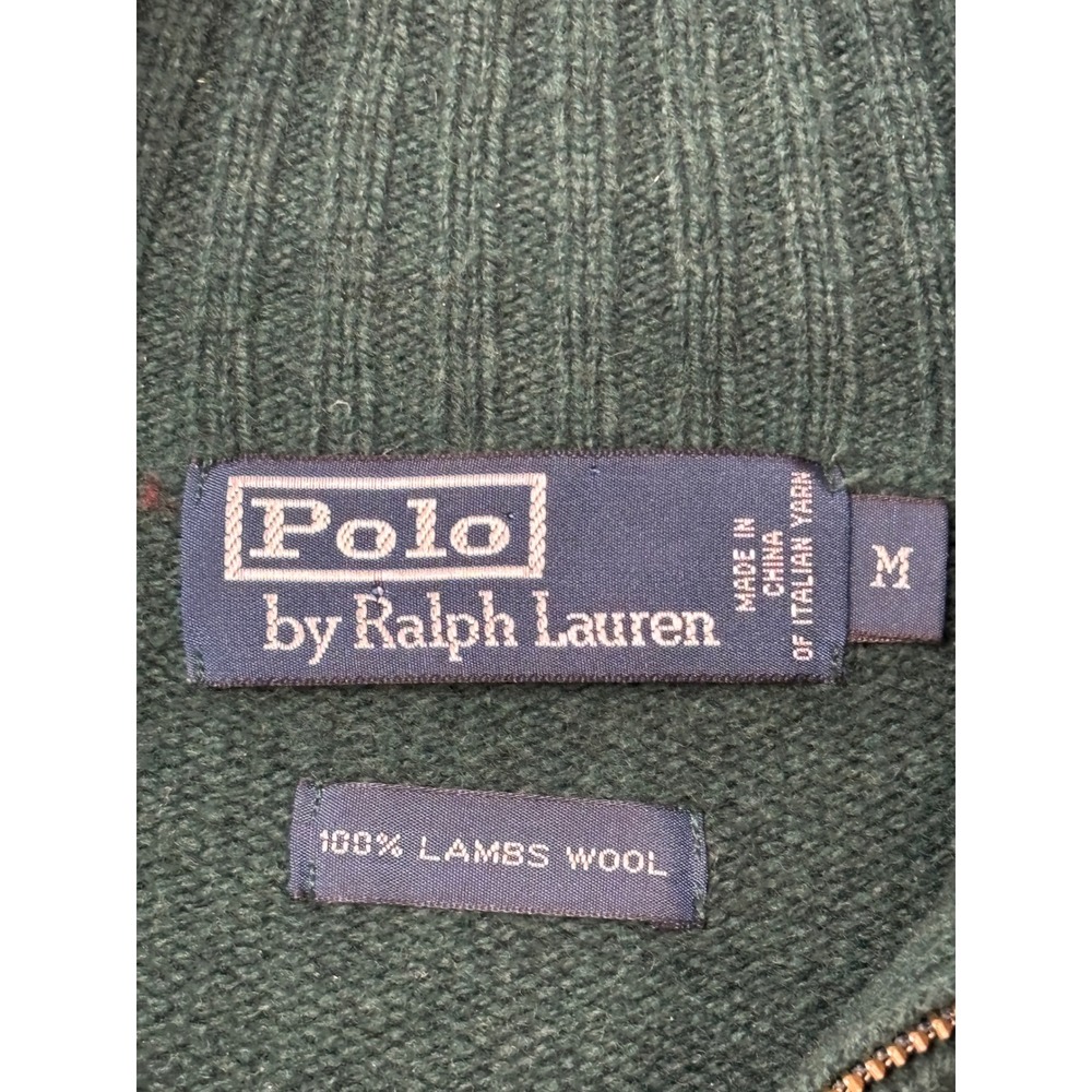 Polo Ralph Lauren Mens Green 100% Lambswool Quarter Zip Sweater Size M - Picture 3 of 10